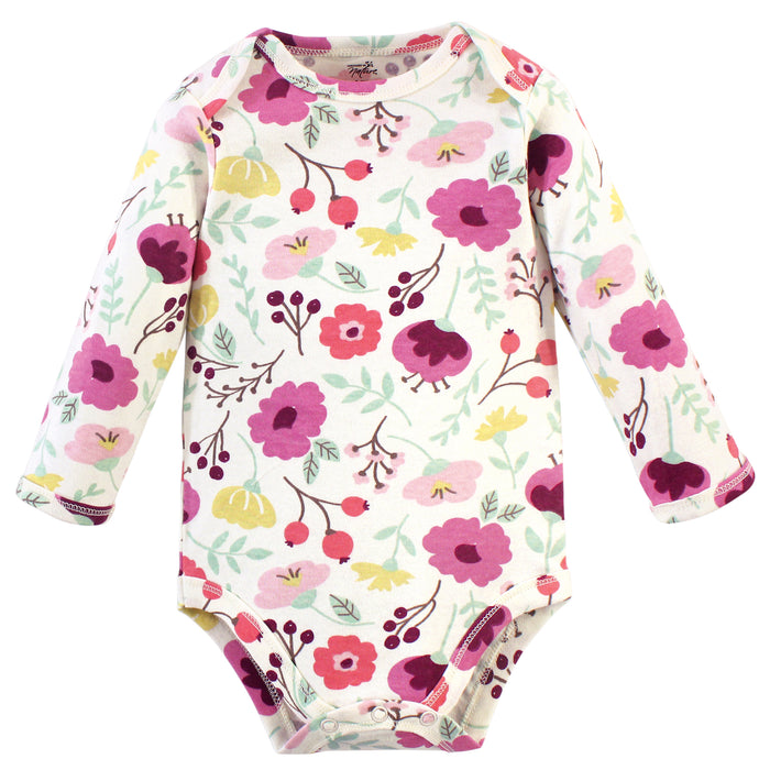 Touched by Nature Baby Girl Organic Cotton Long-Sleeve Bodysuits 5 Pack, Botanical