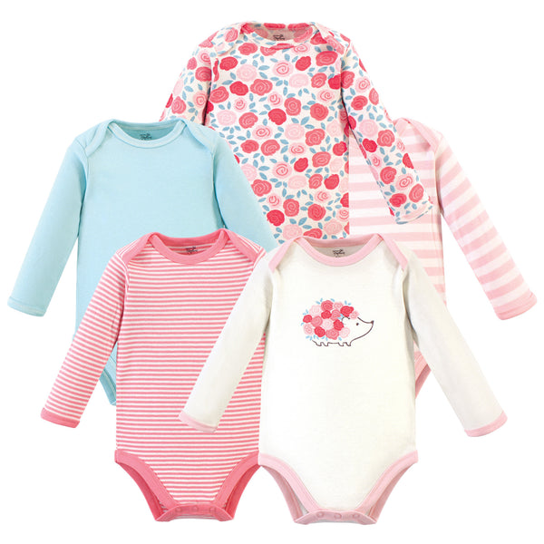 Touched by Nature Baby Girl Organic Cotton Long-Sleeve Bodysuits 5 Pack, Rosebud