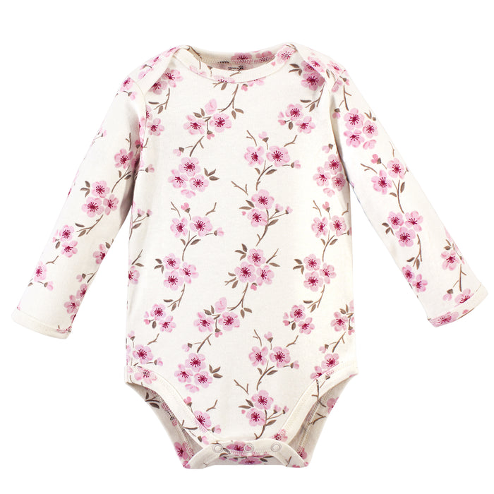 Touched by Nature Baby Girl Organic Cotton Long-Sleeve Bodysuits 5 Pack, Cherry Blossom