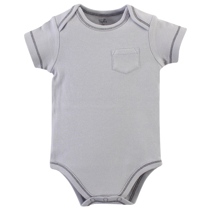 Touched by Nature Baby Boy Organic Cotton Bodysuits 5 Pack, Happy Camper