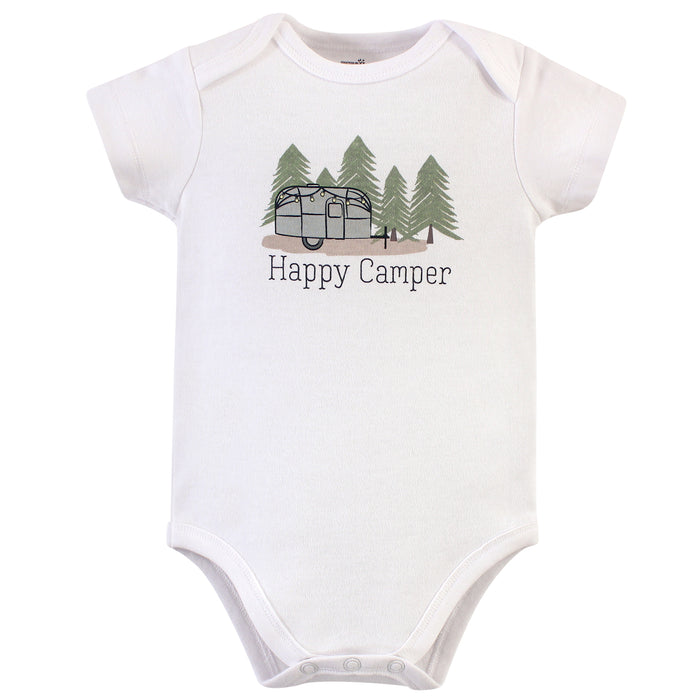 Touched by Nature Baby Boy Organic Cotton Bodysuits 5 Pack, Happy Camper