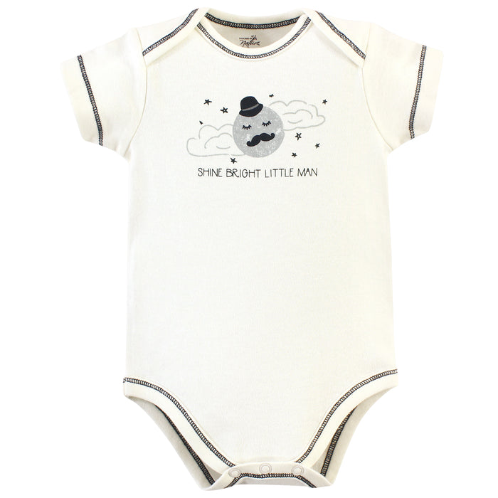 Touched by Nature Baby Boy Organic Cotton Bodysuits 5 Pack, Mr. Moon