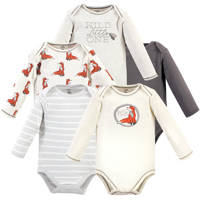 Touched by Nature Baby Boy Organic Cotton Long-Sleeve Bodysuits 5 Pack, Boho Fox