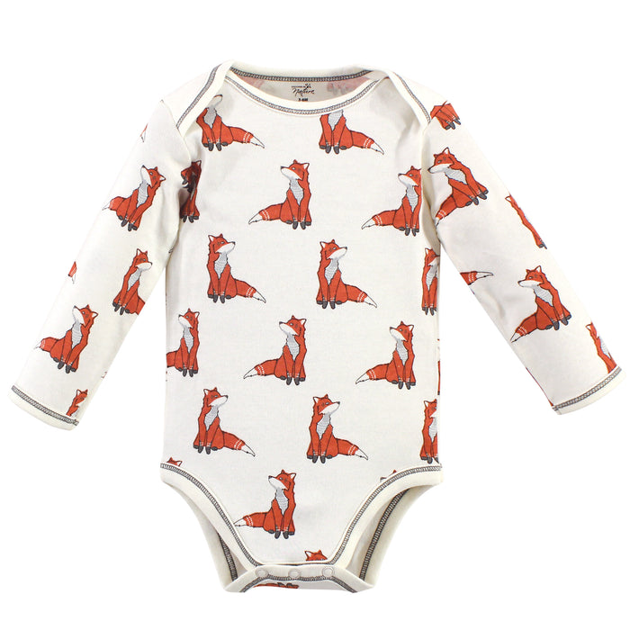 Touched by Nature Baby Boy Organic Cotton Long-Sleeve Bodysuits 5 Pack, Boho Fox