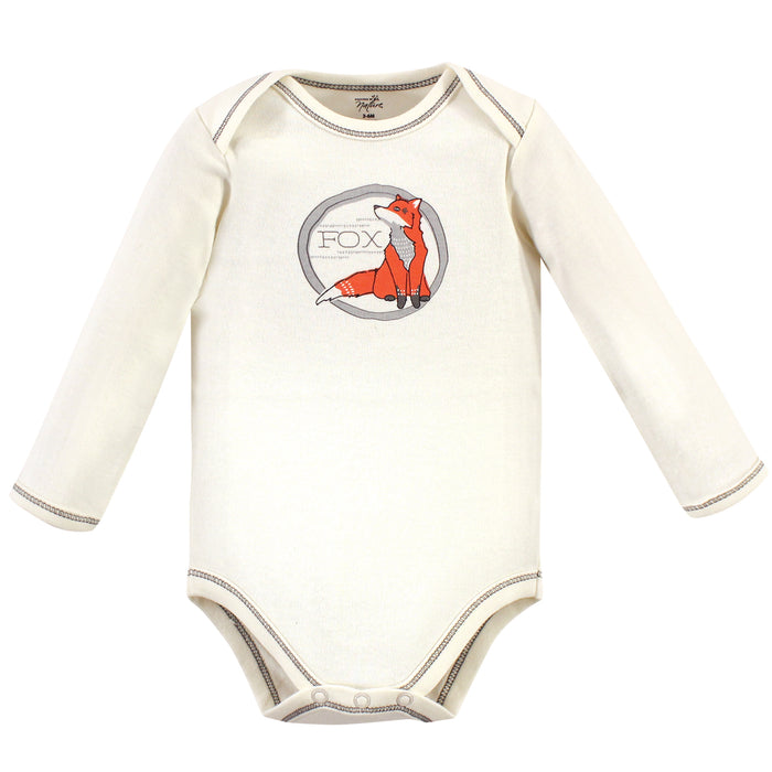 Touched by Nature Baby Boy Organic Cotton Long-Sleeve Bodysuits 5 Pack, Boho Fox