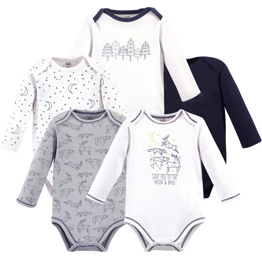 Touched by Nature Baby Boy Organic Cotton Long-Sleeve Bodysuits 5 Pack, Constellation
