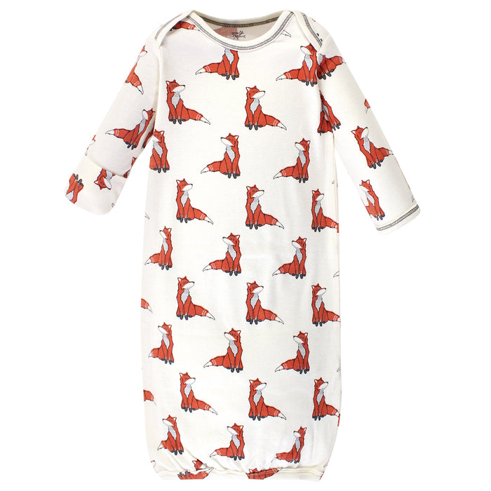 Touched by Nature Baby Boy Organic Cotton Long-Sleeve Gowns 3 Pack, Boho Fox, 0-6 Months