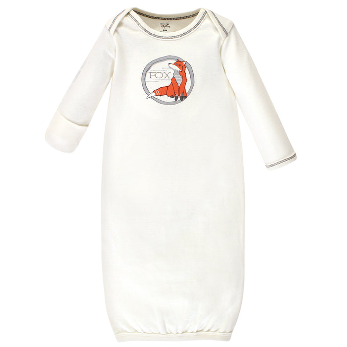 Touched by Nature Baby Boy Organic Cotton Long-Sleeve Gowns 3 Pack, Boho Fox, 0-6 Months