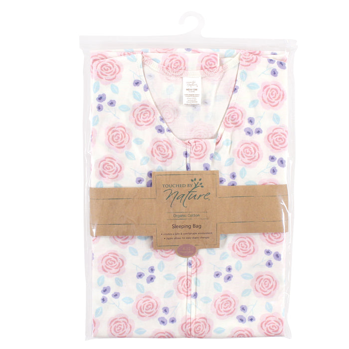 Touched by Nature Baby Girl Organic Cotton Sleeveless Wearable Blanket, Pink Rose