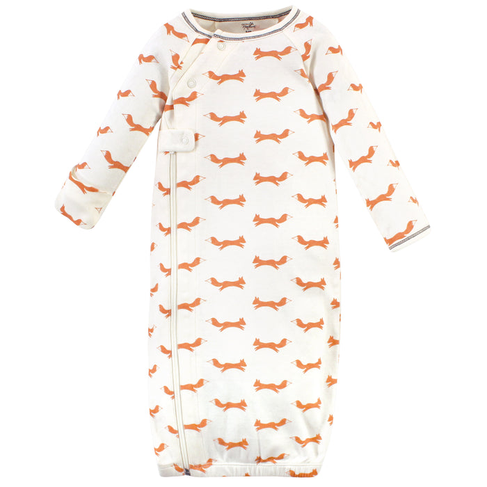 Touched by Nature Baby Boy Organic Cotton Zipper Long-Sleeve Gowns 3 Pack, Orange Fox