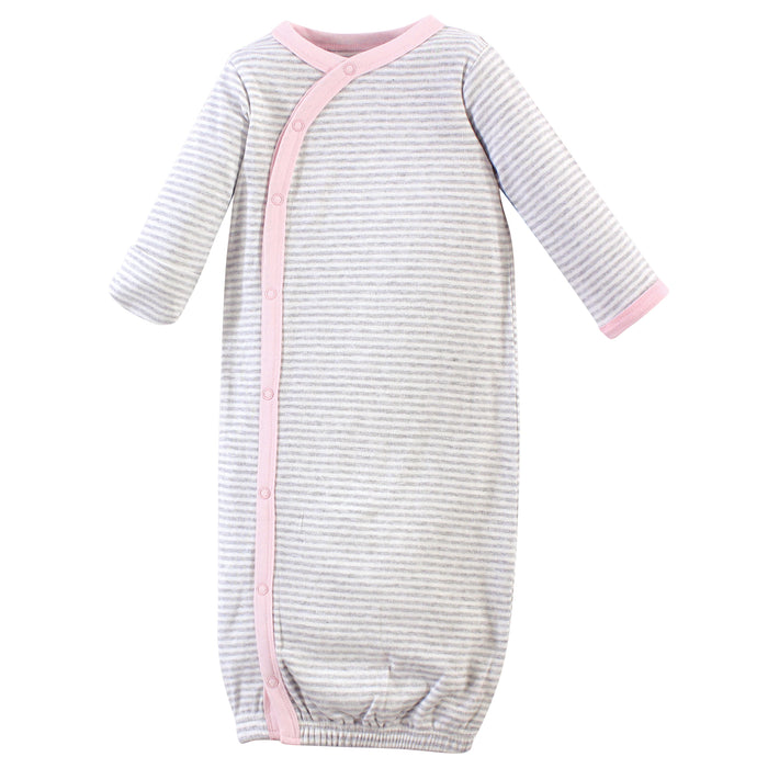 Touched by Nature Baby Girl Organic Cotton Side-Closure Snap Long-Sleeve Gowns 3 Pack, Pink Gray Scribble