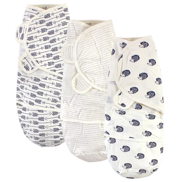 Touched by Nature Baby Boy Organic Cotton Swaddle Wraps, Hedgehog, 0-3 Months