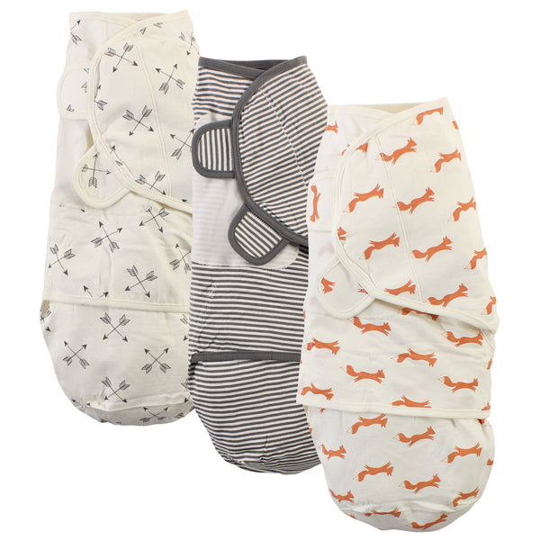 Touched by Nature Baby Boy Organic Cotton Swaddle Wraps, Fox, 0-3 Months