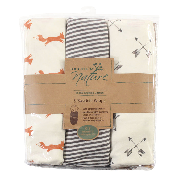 Touched by Nature Baby Boy Organic Cotton Swaddle Wraps, Fox, 0-3 Months