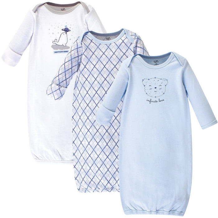 Touched by Nature Baby Organic Cotton Long-Sleeve Gowns 3 Pack, Infinite Love Bear, 0-6 Months