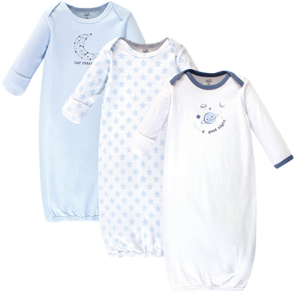 Touched by Nature Baby Organic Cotton Long-Sleeve Gowns 3 Pack, Blue Constellation, 0-6 Months