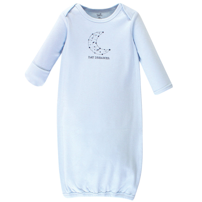 Touched by Nature Baby Organic Cotton Long-Sleeve Gowns 3 Pack, Blue Constellation, 0-6 Months