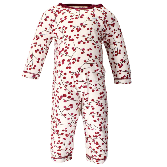 Touched by Nature Baby Girl Organic Cotton Coveralls 3 Pack, Berry Branch