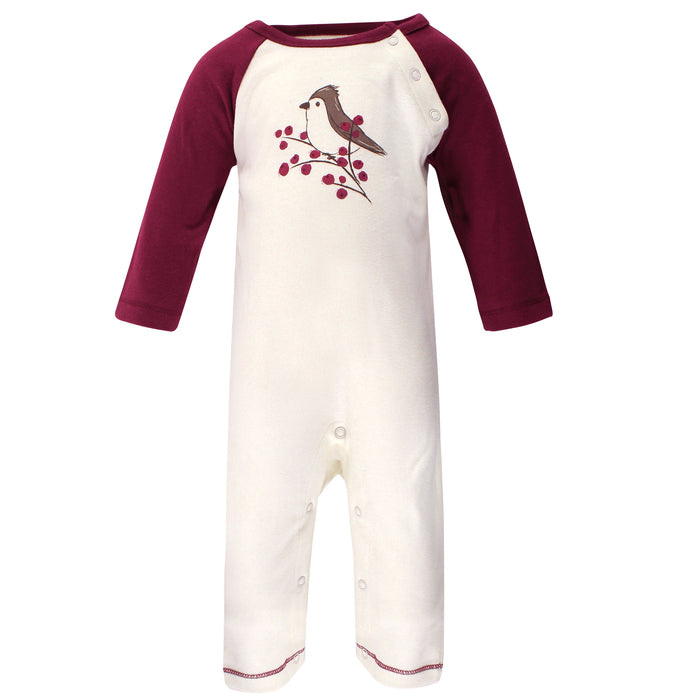 Touched by Nature Baby Girl Organic Cotton Coveralls 3 Pack, Berry Branch