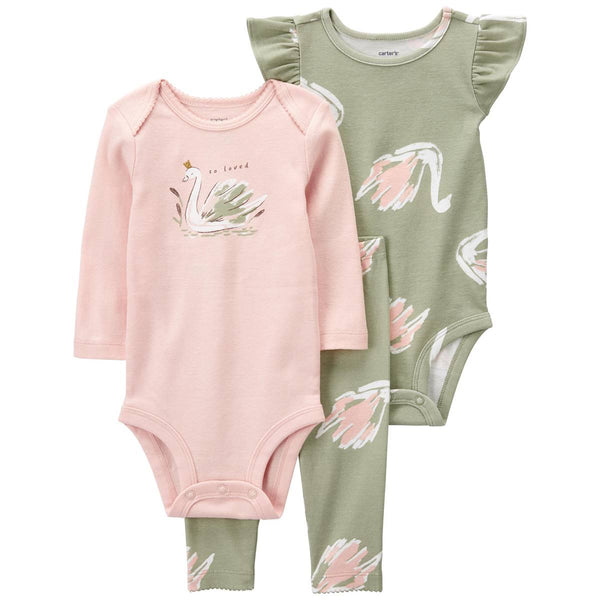 Carter's Baby Girl Swan 3 Piece Bodysuits & Pants Set