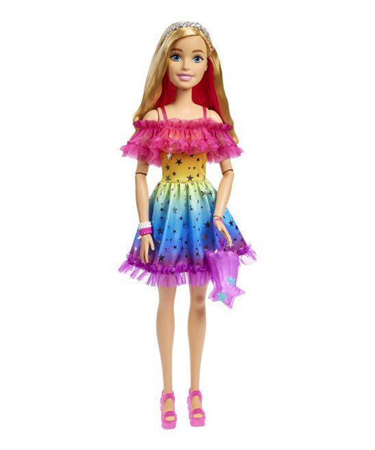 Barbie 28" Large Doll with Blond Hair and Rainbow Dress