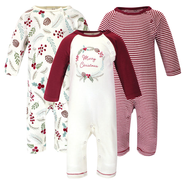 Touched by Nature Organic Cotton Coveralls 3 Pack, Holly Berry