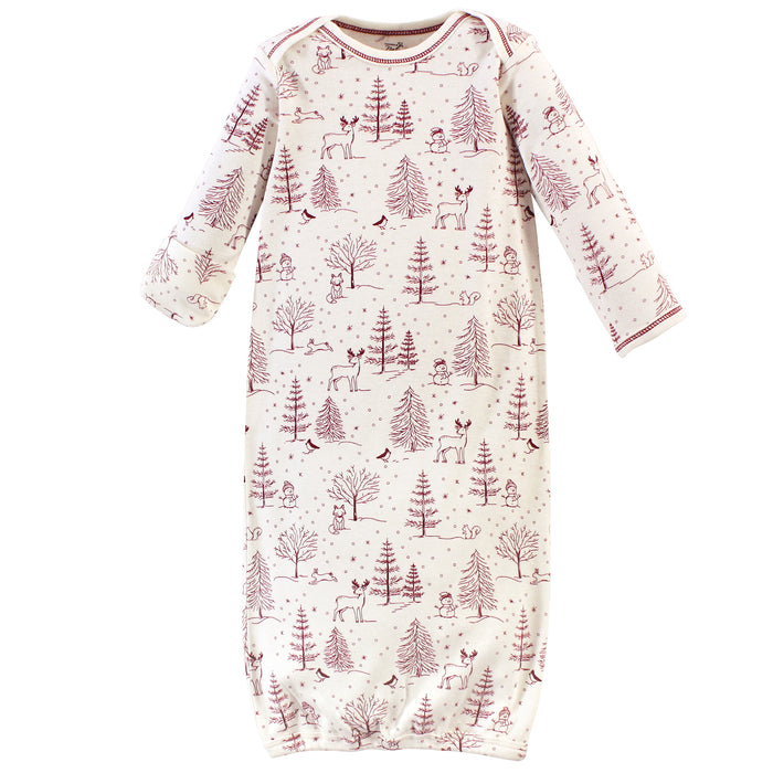 Touched by Nature Baby Organic Cotton Long-Sleeve Gowns 3 Pack, Winter Woodland