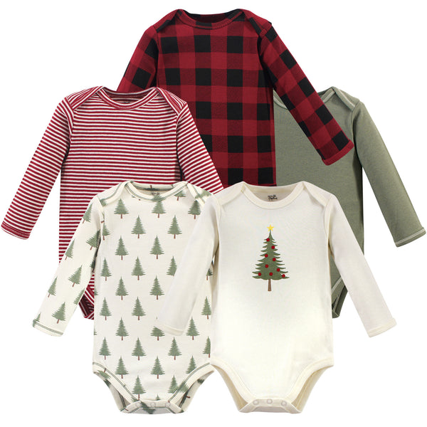 Touched by Nature Organic Cotton Long-Sleeve Bodysuits 5-pack, Tree Plaid