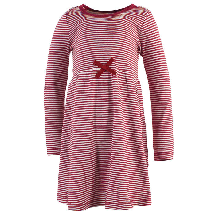 Touched by Nature Girls Organic Cotton Long-Sleeve Dresses 2-Pack, Holly Berry