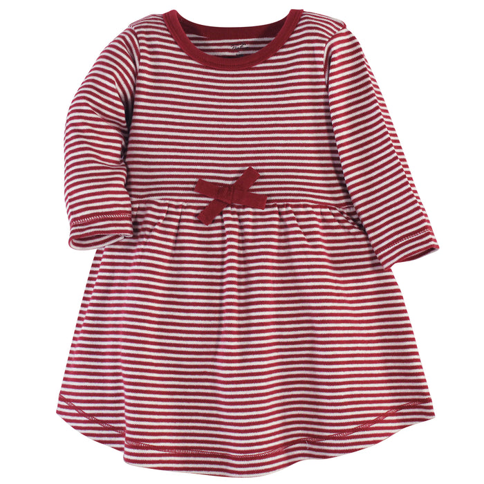 Touched by Nature Baby and Toddler Girl Organic Cotton Long-Sleeve Dresses 2 Pack, Holly Berry