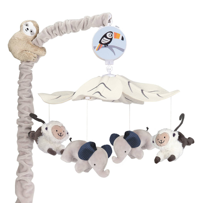 Lambs & Ivy Jungle Party Gray Animals Musical Baby Crib Mobile Soother Toy
