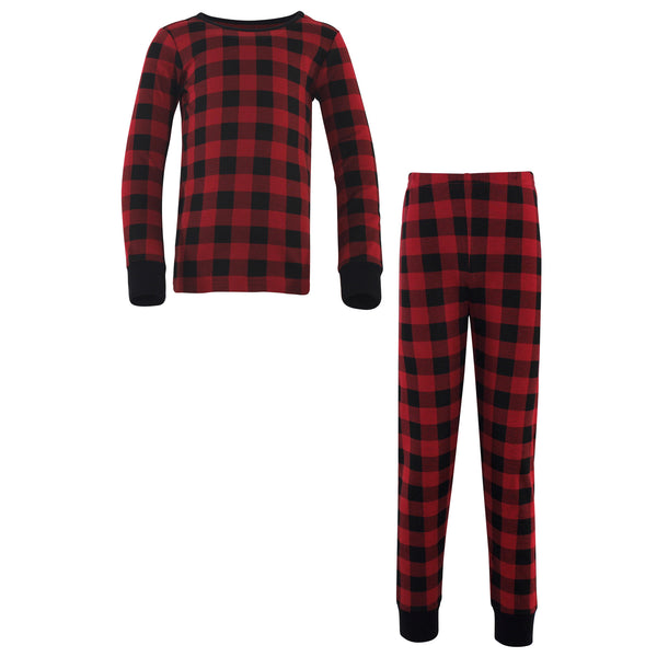 Touched by Nature Baby, Toddler and Kids Organic Cotton Tight-Fit Pajama Set, Buffalo Plaid