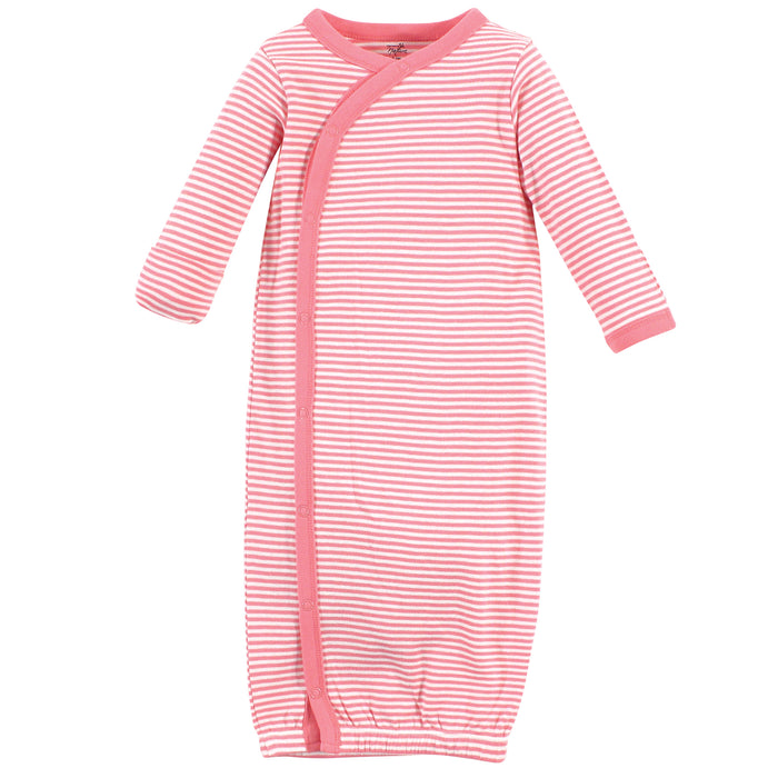 Touched by Nature Baby Girl Organic Cotton Side-Closure Snap Long-Sleeve Gowns 3 Pack, Coral Garden