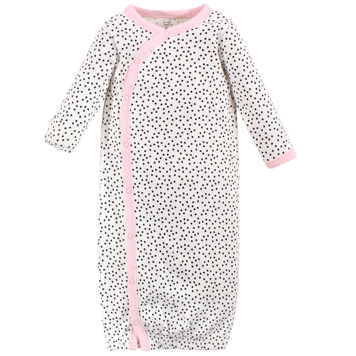 Touched by Nature Baby Girl Organic Cotton Side-Closure Snap Long-Sleeve Gowns 3 Pack, Floral Dot