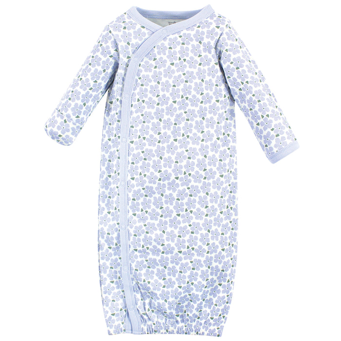 Touched by Nature Baby Girl Organic Cotton Side-Closure Snap Long-Sleeve Gowns 3 Pack, Flutter Garden