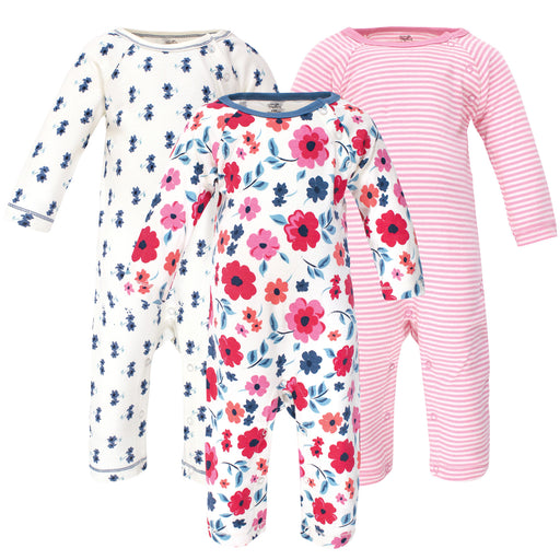 Touched by Nature Baby Girl Organic Cotton Coveralls 3 Pack, Garden Floral