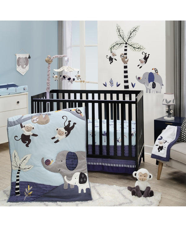 Lambs & Ivy Jungle Party 3-Piece Elephant/Monkey Baby Crib Bedding Set