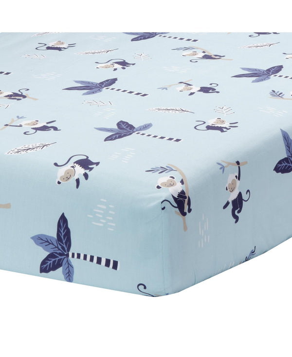 Lambs & Ivy Jungle Party Monkey/Palm Tree Fitted Crib Sheet