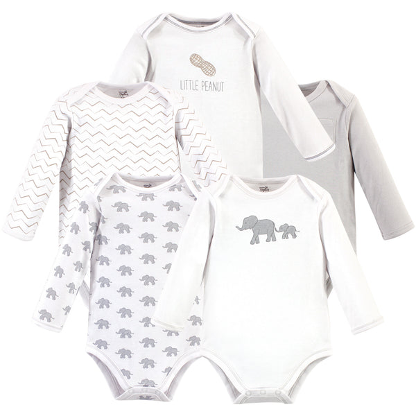 Touched by Nature Organic Cotton Long-Sleeve Bodysuits 5-pack, Marching Elephant