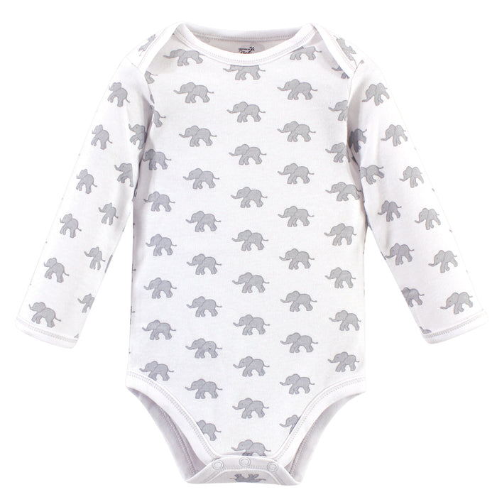 Touched by Nature Organic Cotton Long-Sleeve Bodysuits 5-pack, Marching Elephant