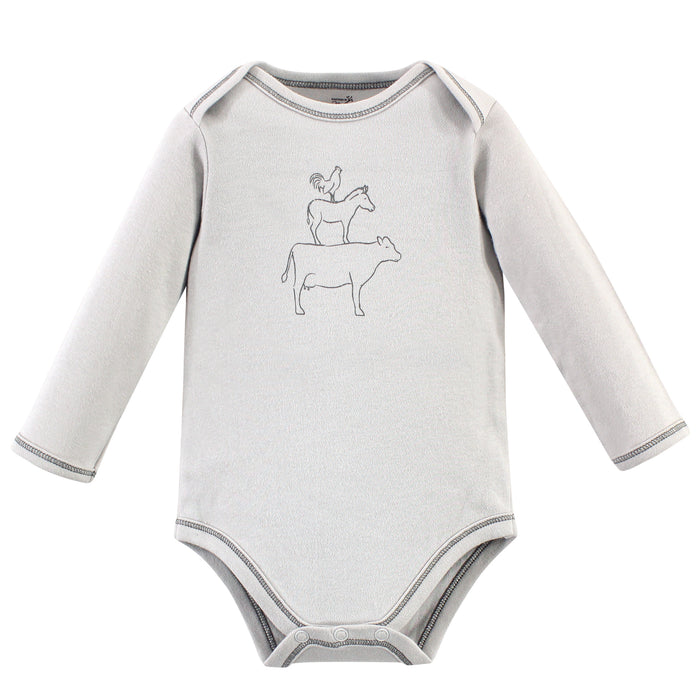 Touched by Nature Organic Cotton Long-Sleeve Bodysuits 5-pack, Farm Friends
