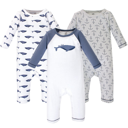 Touched by Nature Baby Organic Cotton Coveralls 3 Pack, Blue Whale