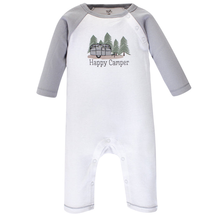 Touched by Nature Baby Boy Organic Cotton Coveralls 3 Pack, Happy Camper