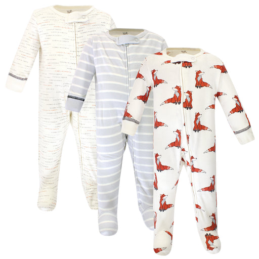 Touched by Nature Baby Boy Organic Cotton Zipper Sleep and Play 3 Pack, Boho Fox