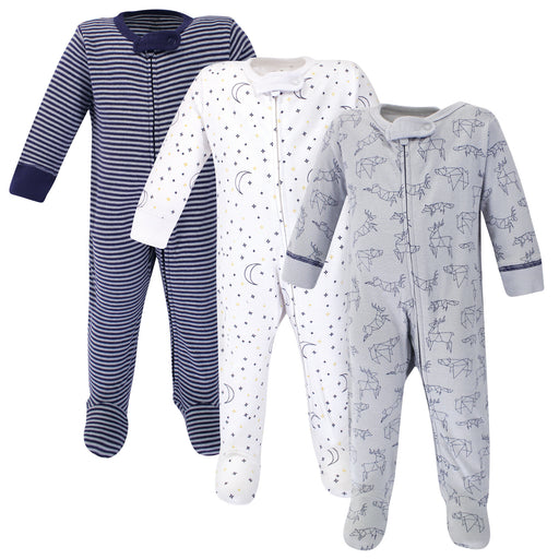 Touched by Nature Baby Boy Organic Cotton Zipper Sleep and Play 3 Pack, Constellation