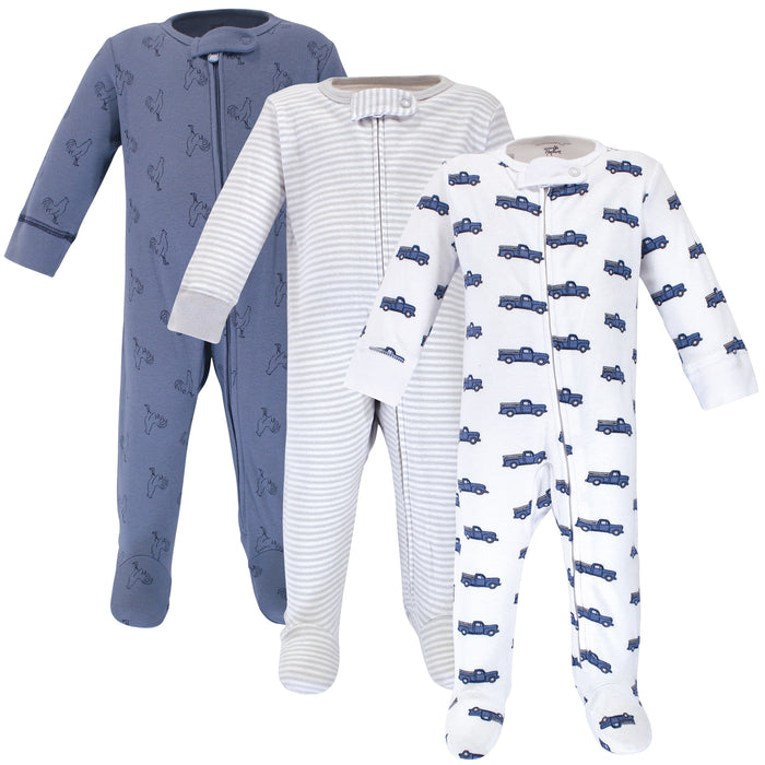 Touched by Nature Baby Boy Organic Cotton Zipper Sleep and Play 3 Pack, Truck