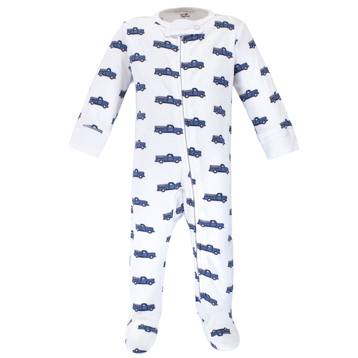 Touched by Nature Baby Boy Organic Cotton Zipper Sleep and Play 3 Pack, Truck