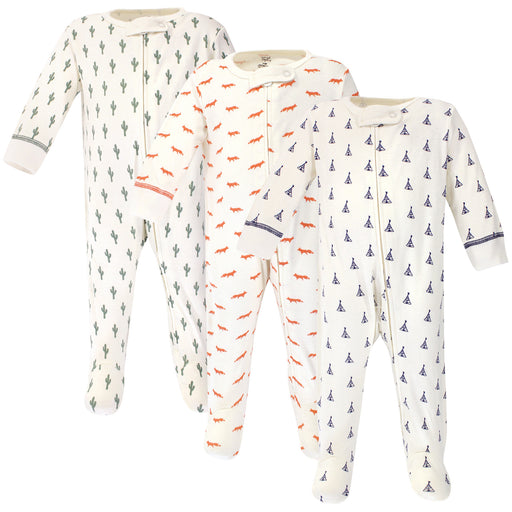 Touched by Nature Baby Organic Cotton Zipper Sleep and Play 3 Pack, Cactus