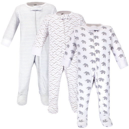 Touched by Nature Baby Organic Cotton Zipper Sleep and Play 3 Pack, Marching Elephant