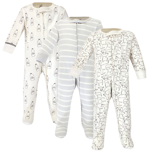 Touched by Nature Baby Organic Cotton Zipper Sleep and Play 3 Pack, Farm Friends